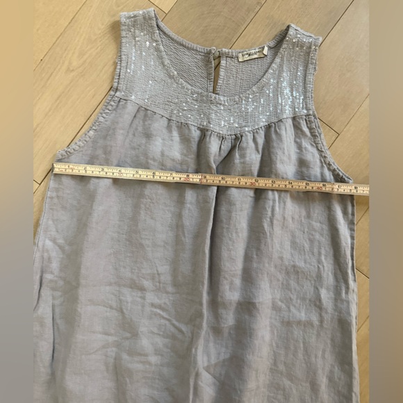 Sequin-Hem Light Gray Linen dress - Picture 5 of 7